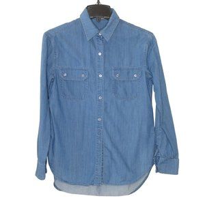 Vince Women's Chambray Button Up Long Sleeve Denim Shirt Blue Size X Small B2-16